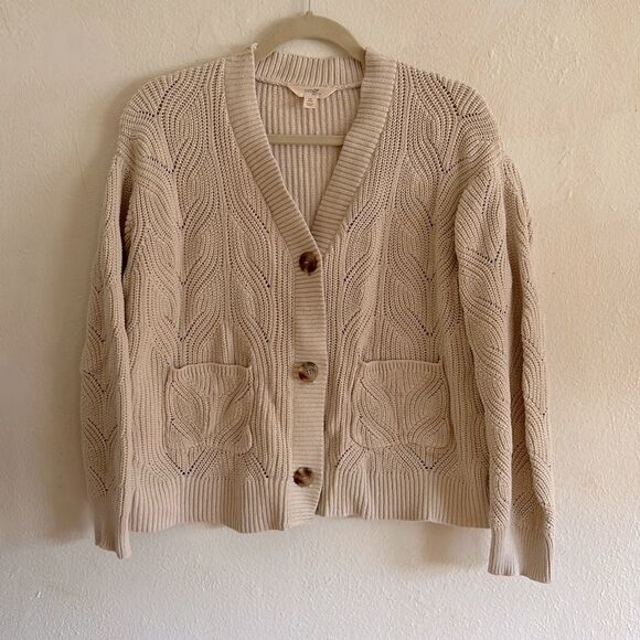  Vintage Size 14W  Cream Fisherman Knit Button Down Y2K Cardigan - Picture 1 of 6